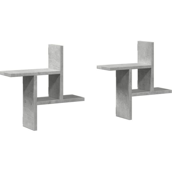 Vidaxl Mensole A Muro 2 Pz. Grigio Cemento 38X12X38 Cm Materiale A Base Di Legno-image