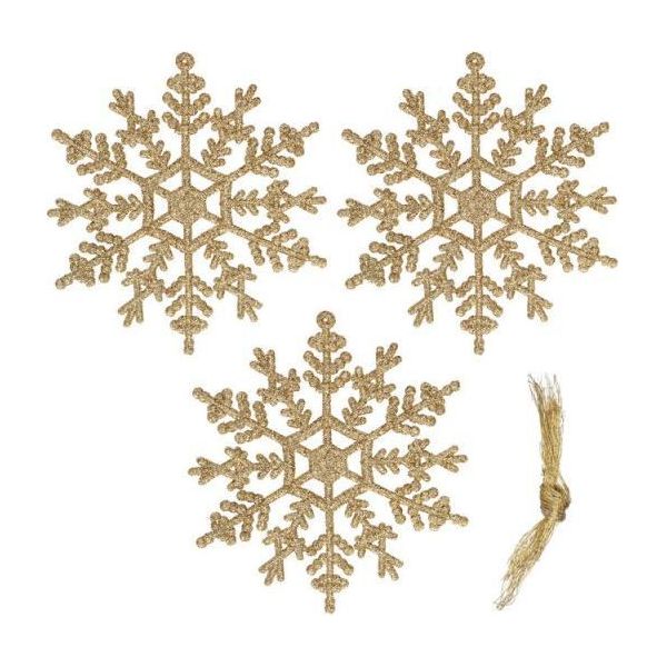 Decorazioni Natalizie - Fiocchi Di Neve Con Glitter 12Cm, Oro, Set Di 3-image