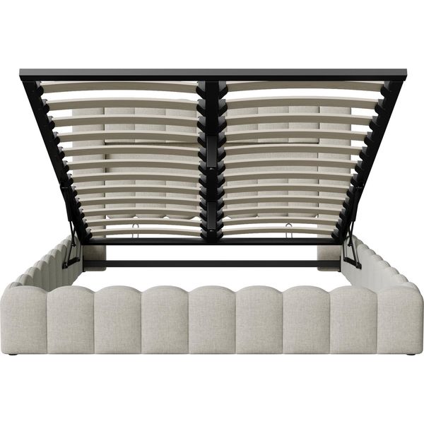 Cdglobal Letto Imbottito 140X200Cm Con Usb, Letto Contenitore Con Led, Letto Giovanile Letto Matrimoniale Con Rete A Doghe, Letto Funzionale, Biancheria, Beige-image