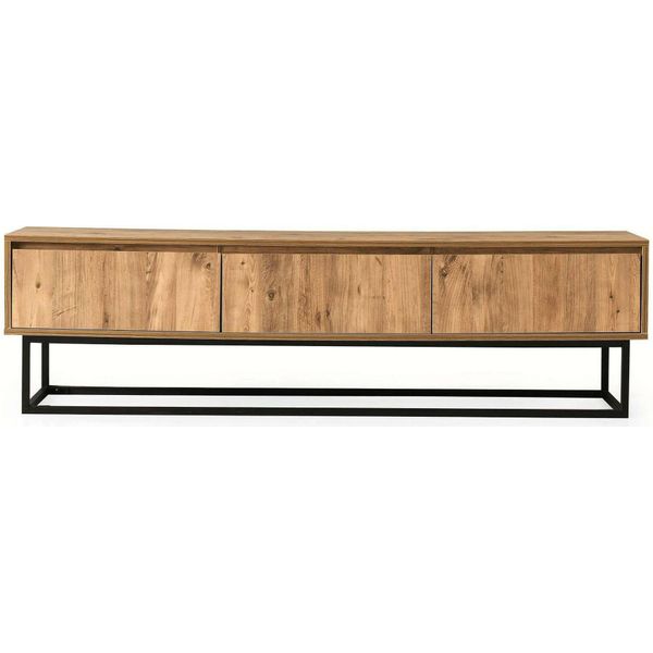 Dmora Mobile Porta Tv Ignazia 40X180X50H Cm Marrone Quercia, 3 Cassetti Apertura Scorrevole-image