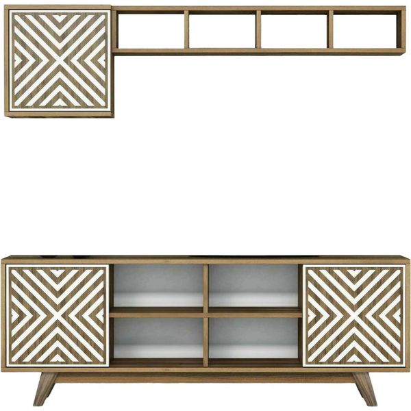 Dmora Mobile Porta Tv Drusilla 35X160X56.2H Cm Bianco, Apertura Battente 4 Vani-image