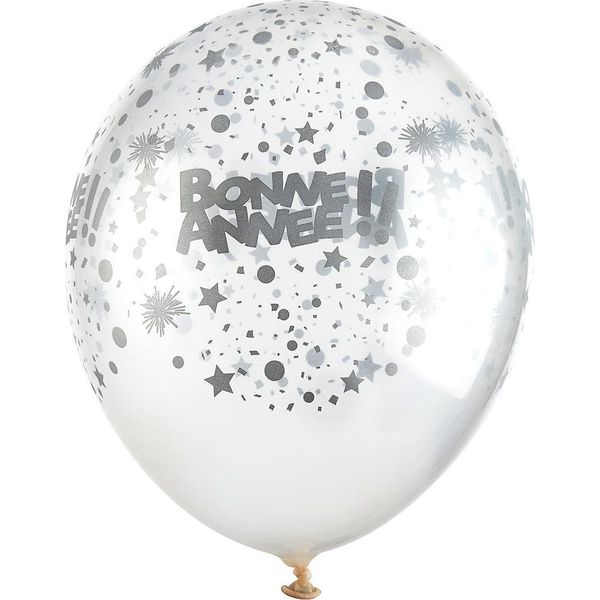 6 Palloncini In Lattice Trasparenti Buon Anno Nuovo Argento 30 Cm - Taglia Unica-image
