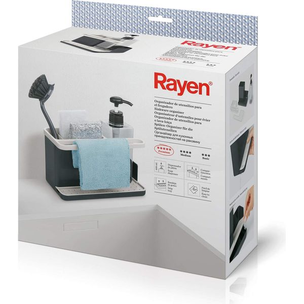 Organizzatore Di Utensili Per Lavabo Rayen, Gamma Premium, Vaschetta Di Raccolta, Facile Da Pulire, Scomparti, Dispenser Di Sapone, Grigio Chiaro E Grigio Scuro-image