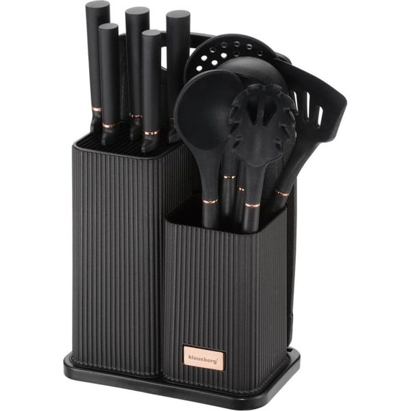 Klausberg Un Set Di Coltelli Da Cucina In Un Ceppo Con Utensili Da Cucina E Un Tagliere KB7835-image