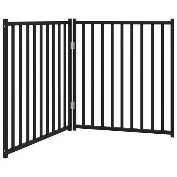 Vidaxl Cancelletto Pieghevole Per Cani 2 Pezzi Nero 160 Cm In Legno Massiccio Di Abete-image