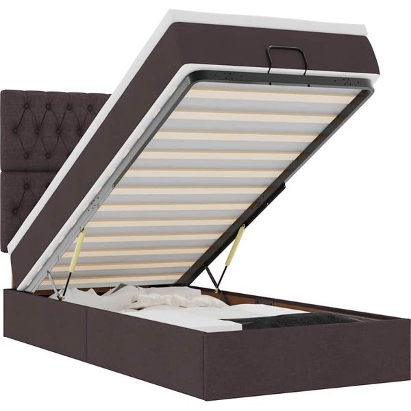 Vidaxl Ottoman Letto Con Materasso Marrone Scuro 90X190 Cm Tessuto-image