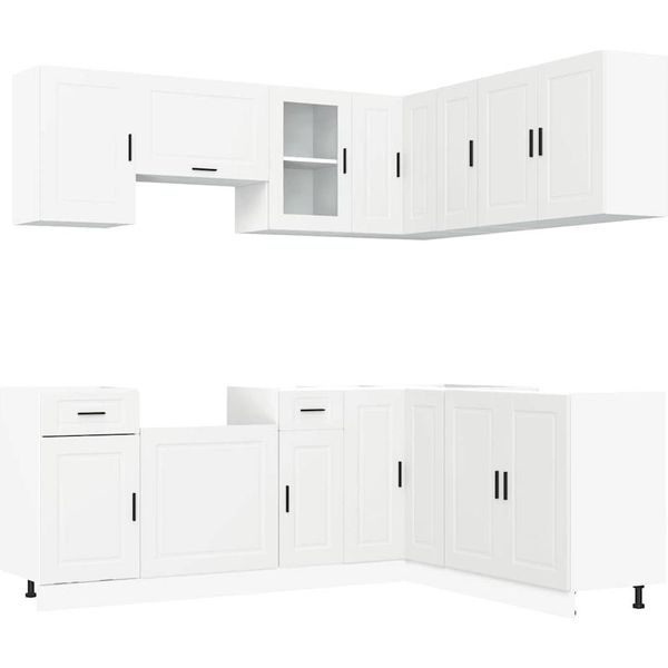 Vidaxl Set Di Armadietti Da Cucina Da 11 Pezzi In Legno Bianco Porto-image
