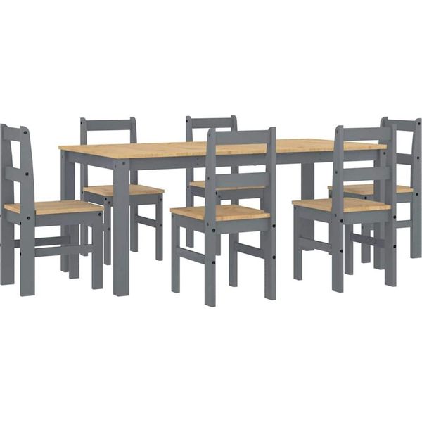 Vidaxl Set Da Pranzo 7 Pezzi Panama Grigio In Legno Di Pino Massiccio-image