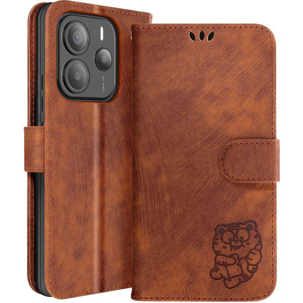 Avizar, Custodia Per Xiaomi Redmi Note 14 5G Portafoglio Con Motivo Tigre Kawaii, Marrone-image
