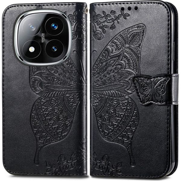 Per Xiaomi Redmi Note 14 Pro Plus 5G Custodia A Portafoglio In Pelle Finta Custodia Per Cellulare Custodia Con Design A Farfalla Custodie Nero-image