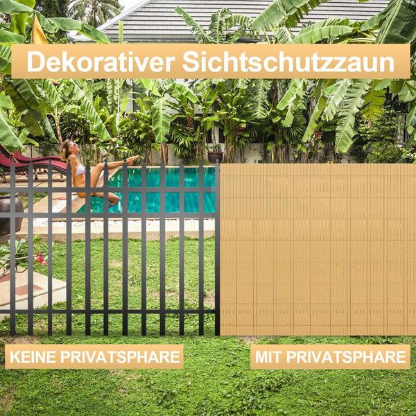 Jayseuw Pvc Privacy Schermo Mat Privacy Recinzione Balcone Frangivento Privacy Schermo Per Recinzione Bambù 90X500Cm-image