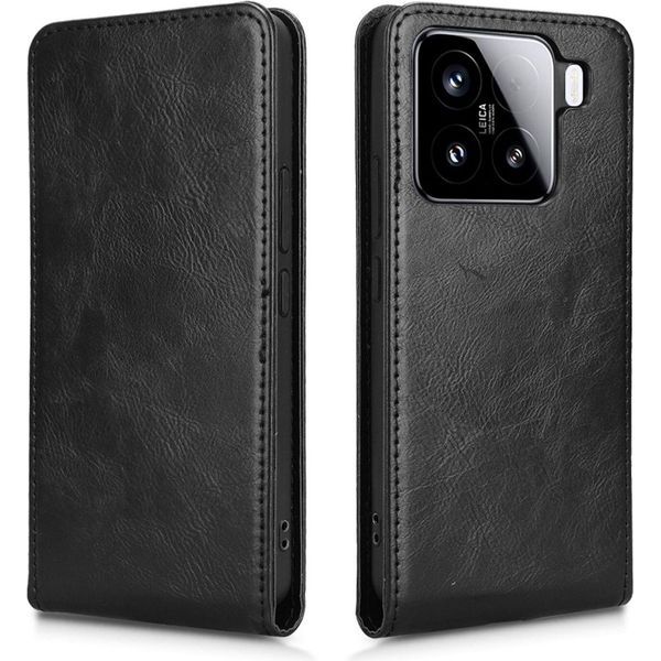 Per Xiaomi 15 Pro Custodia Magnetica Verticale A Libro In Pelle Finta Nera-image