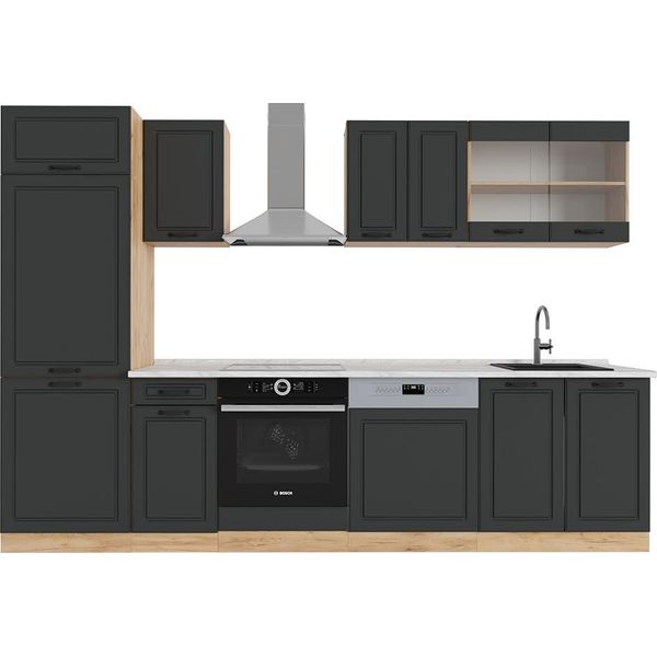 Vicco Cucina Componibile R-Line, 300 Cm , Pl Marmo, Antracite Casa Di Campagna/Rovere Dorato-image