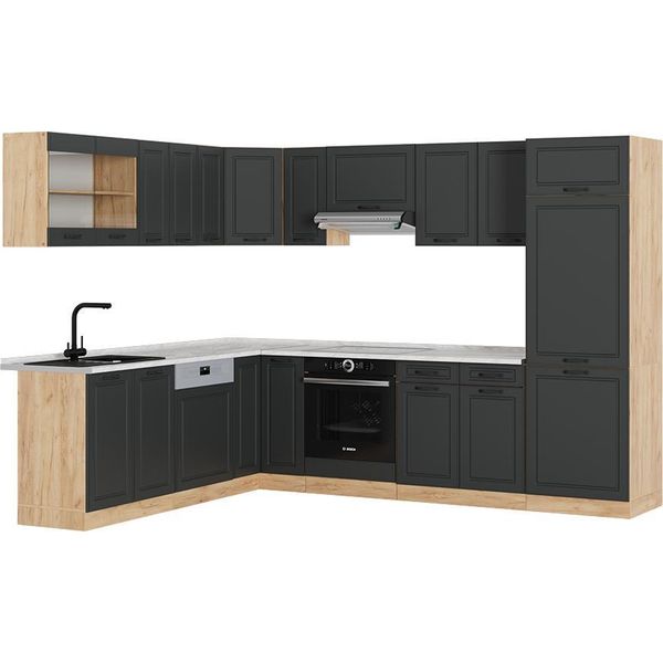 Vicco Cucina Angolare Completa R-Line, 227 X 287 Cm , Pl Marmo, Antracite Casa Di Campagna/Rovere Dorato-image