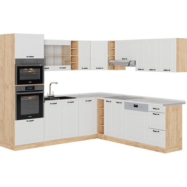 Vicco Cucina Angolare Completa R-Line, 237 X 247 Cm , Pl Marmo, Casa Di Campagna Bianca/Quercia Dorata-image
