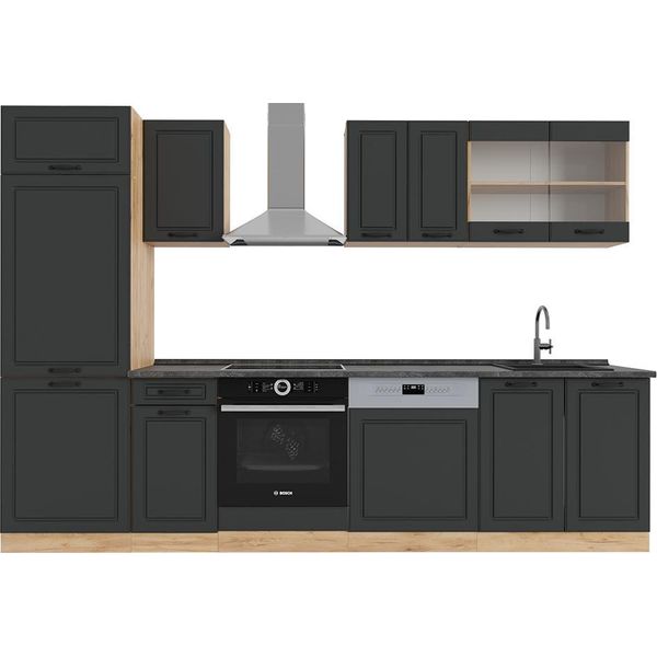 Vicco Cucina Componibile R-Line, 300 Cm , Pl Antracite, Antracite Casa Di Campagna/Rovere Dorato-image