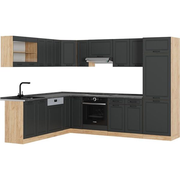 Vicco Cucina Angolare Completa R-Line, 227 X 287 Cm , Pl Antracite, Antracite Casa Di Campagna/Rovere Dorato-image