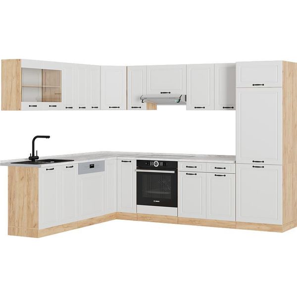 Vicco Cucina Angolare Completa R-Line, 227 X 287 Cm , Pl Marmo, Casa Di Campagna Bianca/Quercia Dorata-image