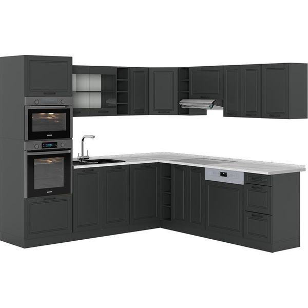 Vicco Cucina Angolare Completa R-Line, 237 X 247 Cm , Pl Marmo, Casa Di Campagna Antracite/Antracite-image