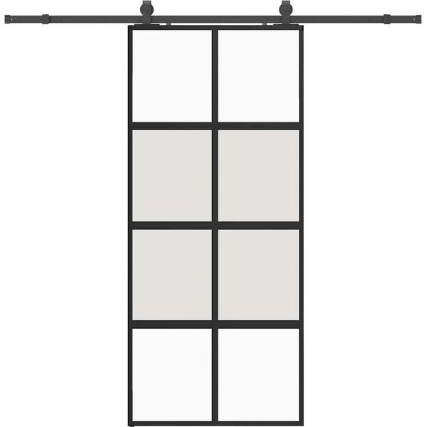 Vidaxl Porta Scorrevole Con Rubinetteria Nera 90X205 Cm In Vetro Temperato-image