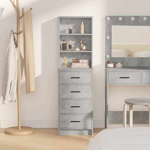 Vidaxl Highboard Grigio Cemento 40 X 41 X 135 Cm Materiale A Base Di Legno-image
