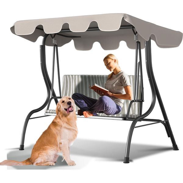 Jayseuw Tettuccio Parasole Di Ricambio Universale Per Altalena Hollywood A 3 Posti Rivestimento Di Ricambio Per Tettuccio Parasole Altalena Tettuccio Telo Beige 210X145 Cm-image