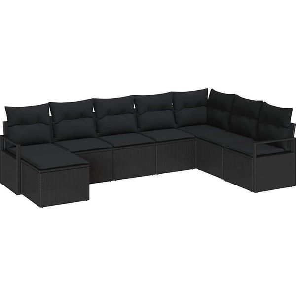 Vidaxl Set Di Divani Con Cuscini E Portaoggetti 8 Pezzi In Polirattan Nero-image