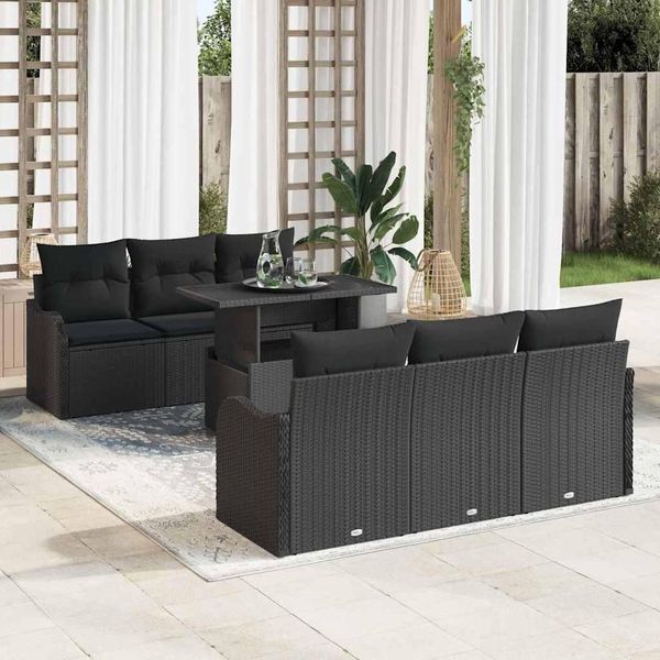 Vidaxl Set Di Divani Da Giardino 7 Pezzi Nero 100 X 55 X 73 Cm Poly Rattan-image