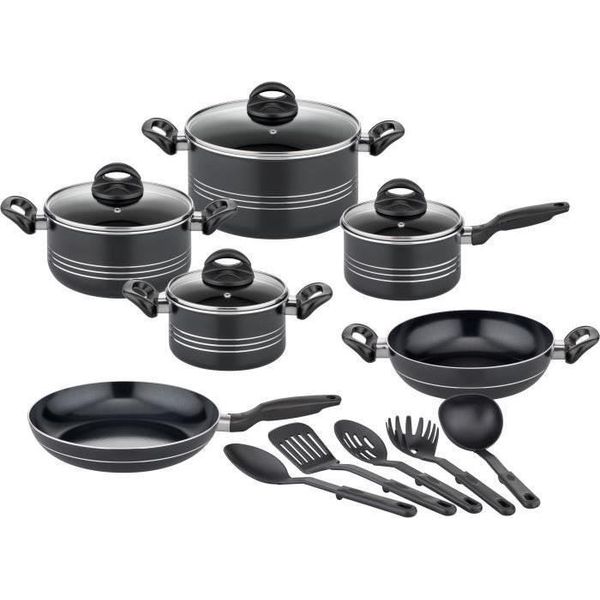 Set Di Pentole - Induzione - Gsw - Milano Nero - 15 Pezzi - Alluminio Massiccio - Nero-image