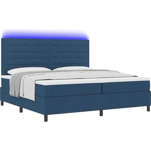 Vidaxl Letto Boxspring Con Materasso Con Led Blu 200 X 200 Cm Tessuto-image