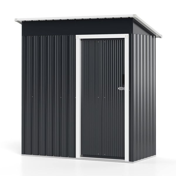 Capanno Da Giardino Costway In Metallo 163X86Cm, Capanno Per Attrezzi Con Porta Scorrevole Con Serratura E Tetto Spiovente, Capanno Per Attrezzi Da Esterno-image
