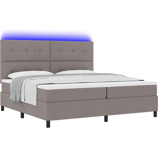 Vidaxl Letto Boxspring Con Materasso Led Taupe 200 X 200 Cm Tessuto-image