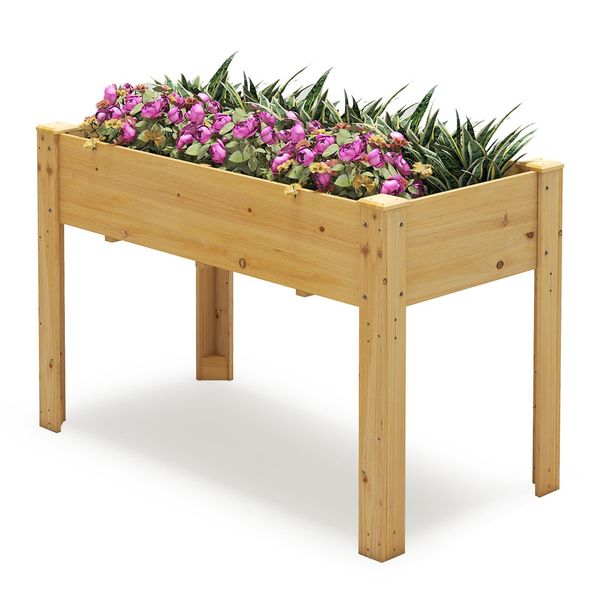 Costway Letto Da Giardino Rialzato In Legno, Letto Da Giardino Rialzato, Fioriera Con Fori Di Drenaggio, Letto Per Ortaggi Letto Per Piante Rettangolare, Letto Per Erbe Aromatiche, 120X60X82Cm, Natura-image