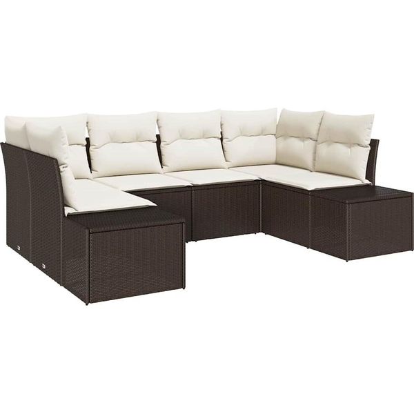 Vidaxl Set Di Divani Da Giardino 6 Pezzi Marrone E Crema 234 X 154 X 85 Cm-image