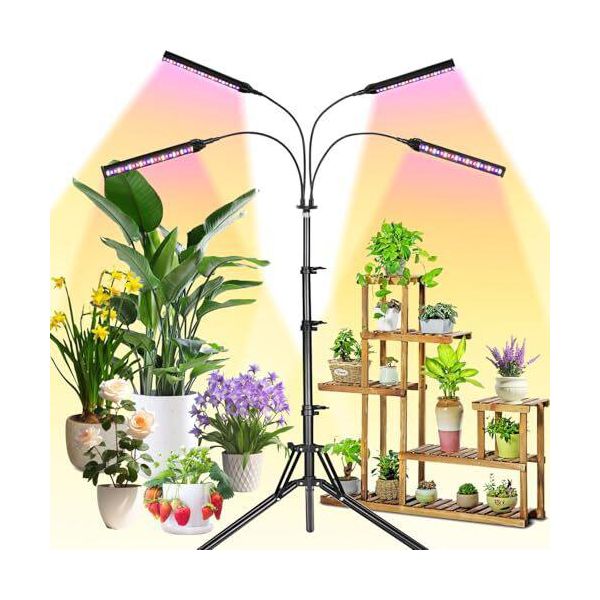 Lampada Per Piante A Led, 160 Led, Piante Da Interno Con Spettro Completo, Supporto, Timer, 3 Modalità, 10 Tipi Di Luminosità, Altezza Regolabile, Crescita Di 155 Cm-image