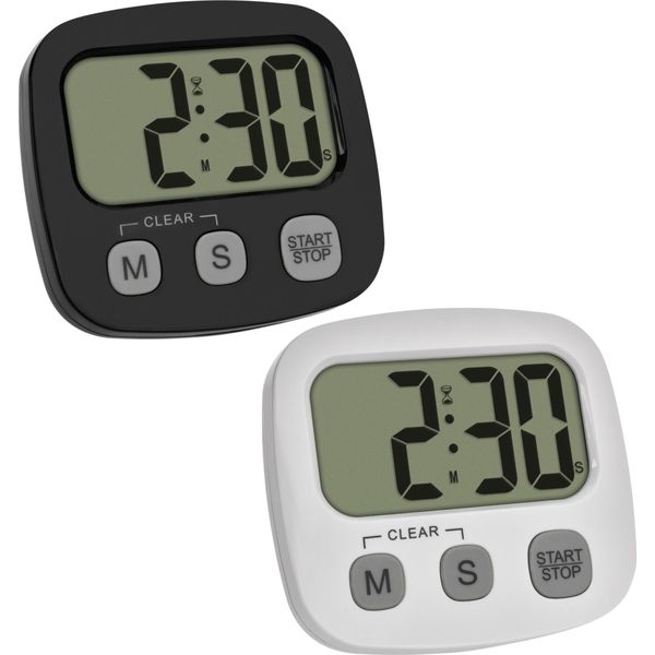 Tfa-Dostmann 38.2057 Cronometro Digitale Per Sport/Cucina/Studio, Cronometro E Orologio, Display Grande, Timer Da Cucina, Timer Sportivo: Senza Batteria: Nero + Bianco-image