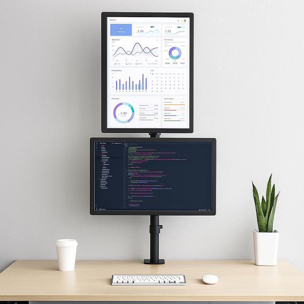Braccio Monitor Doppio Verticale – Staffa Regolabile Per 2 Schermi – 13-32 Pollici – Vesa 75X75 / 100X100 – Supporto Ergonomico Da Scrivania – Gestione Cavi – Nero-image