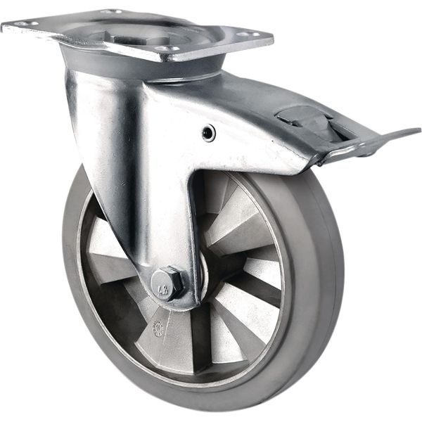 Ruota Girevole Per Impieghi Gravosi Ø 160 Mm Portata 400 Kg Freni Totali Gomma Elastica Altezza Totale 202 Mm-image