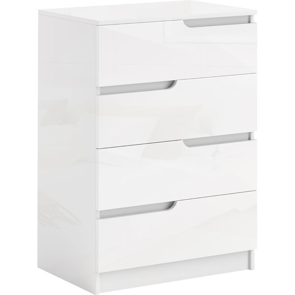 Homcom Cassettiera Laterale Con 4 Cassetti, Cassettiera Per Soggiorno, Camera Da Letto, Bianco Lucido 60 X 40 X 85 Cm-image