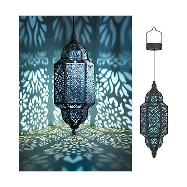 Lanterna Solare Da Esterno, Lanterna Da Giardino Marocchina, Lampada A Sospensione Decorativa, Led In Metallo Per Esterni, Albero, Terrazza (Nero)-image