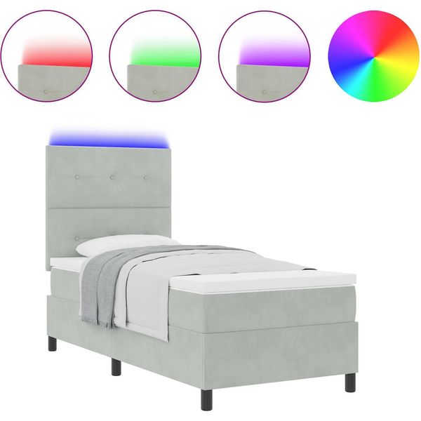 Vidaxl Led Letto A Molle Con Materasso Grigio Chiaro 80 X 200 Cm Tessuto-image