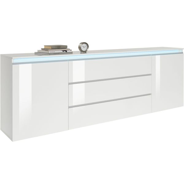 Sideboard Home Affaire "Magic, Kommode, Schrank, Stauraumschrank", Weiß (Weiß Hochglanz Lackiert), B:240Cm H:81Cm T:40Cm, Sideboards, Sideboard, Mit 2 TüRen Und 3 SchubkäSten Hochglanz Lackiert (B/T/H) 240X40X81 Cm-image
