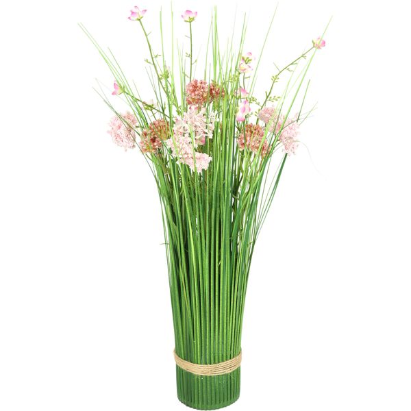 Kunstpflanze I.Ge.A. "KüNstlicher Grasbund Mit BlüTen", Rosa, B:15Cm H:45Cm L:15Cm, Kunststoff, Kunstpflanzen, Kunstpflanze, Grasbusch Deko Kunstblumen Kunstgras GrüNpflanze GräSer SträUcher-image