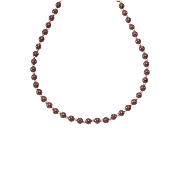 Collier Firetti "Schmuck Geschenk Gold 585, Halsschmuck Halskette Goldkette", Gold (Gelbgoldfarben, Rot), Halsketten, Damen, Gelbgold 585, L: 45 B: 6Mm, Collier, Mit Granat, B:6Mm-image