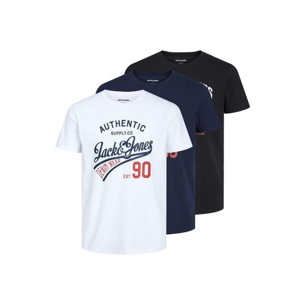 T-Shirt Jack & Jones "T-Shirt Jjethan Tee Crew Neck 3PK 3Er Pack", Jungen, Gr. Xl, Bunt (Weiß, Marineblau, Schwarz), Obermaterial: 100% Baumwolle Co., Shirts T-Shirt-image