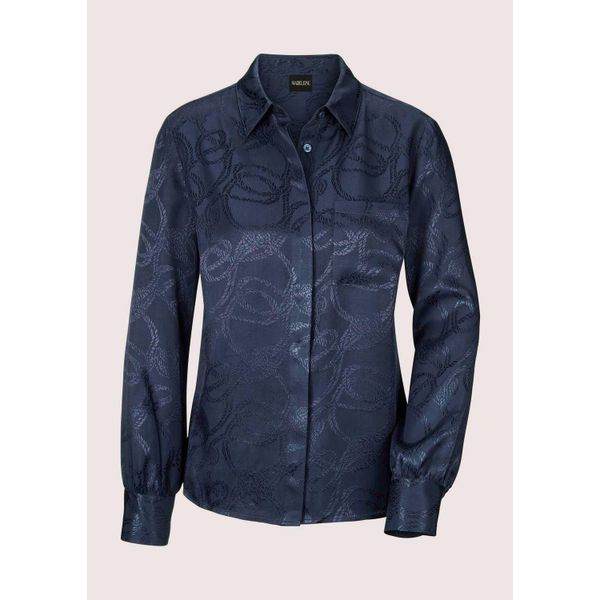 Hemdbluse Madeleine "Bluse Hemdbluse Mit Jacquard-Dessin", Damen, Gr. 40, Blau (Marine), Obermaterial: 100% Viskose Cv., Modern, Normal, Blusen Hemdbluse-image