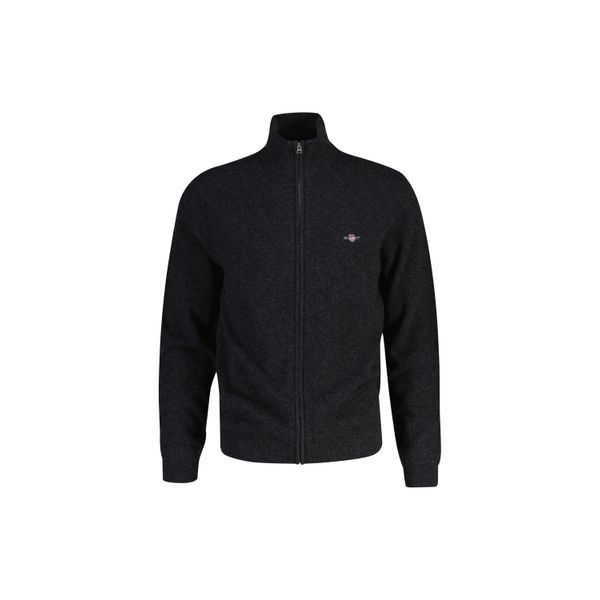 Sweatshirt Gant "Strickjacke Extrafine Lambswool Zip Cardigan", Herren, Gr. Xxl, Grau (Anthrazit Melange), Obermaterial: 90% Wolle Nzw. 10% Polyamid Pa., Sweatshirts Sweatshirt-image