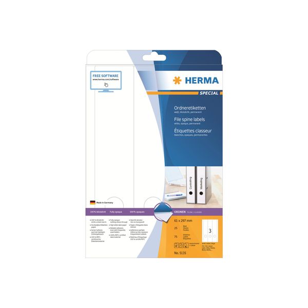 Herma 5135 Etichette Per Cartelle A4 Bianco 61X297 Mm Carta Opaca 75 Pz.-image