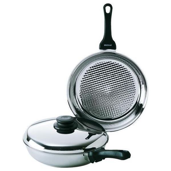 Padella Kelomat Grillmeister Con Coperchio Ø28 Cm Griglia A Induzione In Acciaio Inox Base A Nido D'ape-image