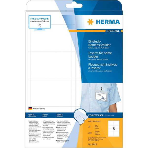Herma 9012 Herma Inserto Badge Portanome Speciale, 90 X 60 Mm, Bianco-image